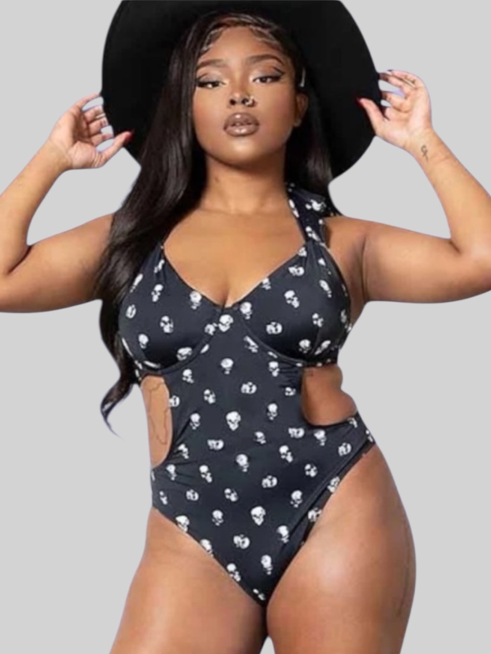 Killstar BNWT “Rebel Fate” Black Skull-Print One-Piece Goth Bodysuit